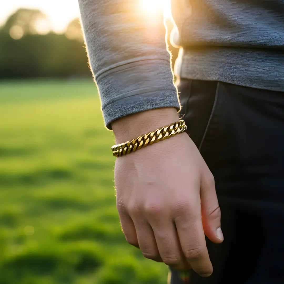 18K Gold Filled Classic Cuban Curb Link Bracelet – Flat-Bevel Gold Statement Bracelet for Men & Women